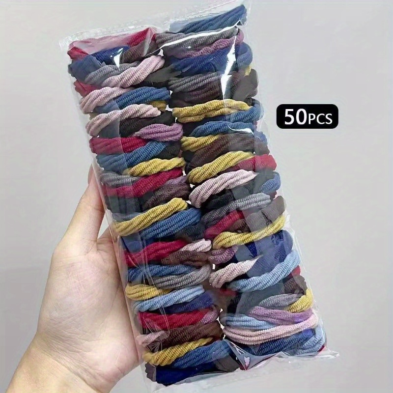 Travel Accessories For Girls - 50 ชิ้น ยางรัดผมไนลอนซาตินสีดำผสมหลากสี อุปกรณ์เสริมผมสำหรับผู้หญิงผมหยิก ที่คาดผม เชือกรัดผมสำหรับผู้หญิงและเด็กผู้หญิง