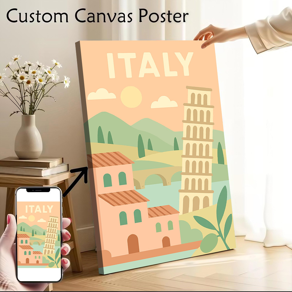 Travel Accessories Italy - อิตาลี ทราเวล แคนวาส วอลล์ อาร์ต โปสเตอร์ภาพพิมพ์ที่ปรับแต่งได้สำหรับตกแต่งห้อง