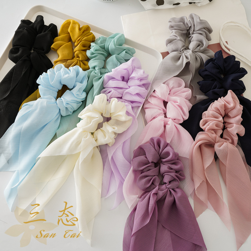 Travel Accessories For Girls - 1 PC แฟชั่น 25 ซม.ชีฟองยาวริบบิ้น Scrunchies