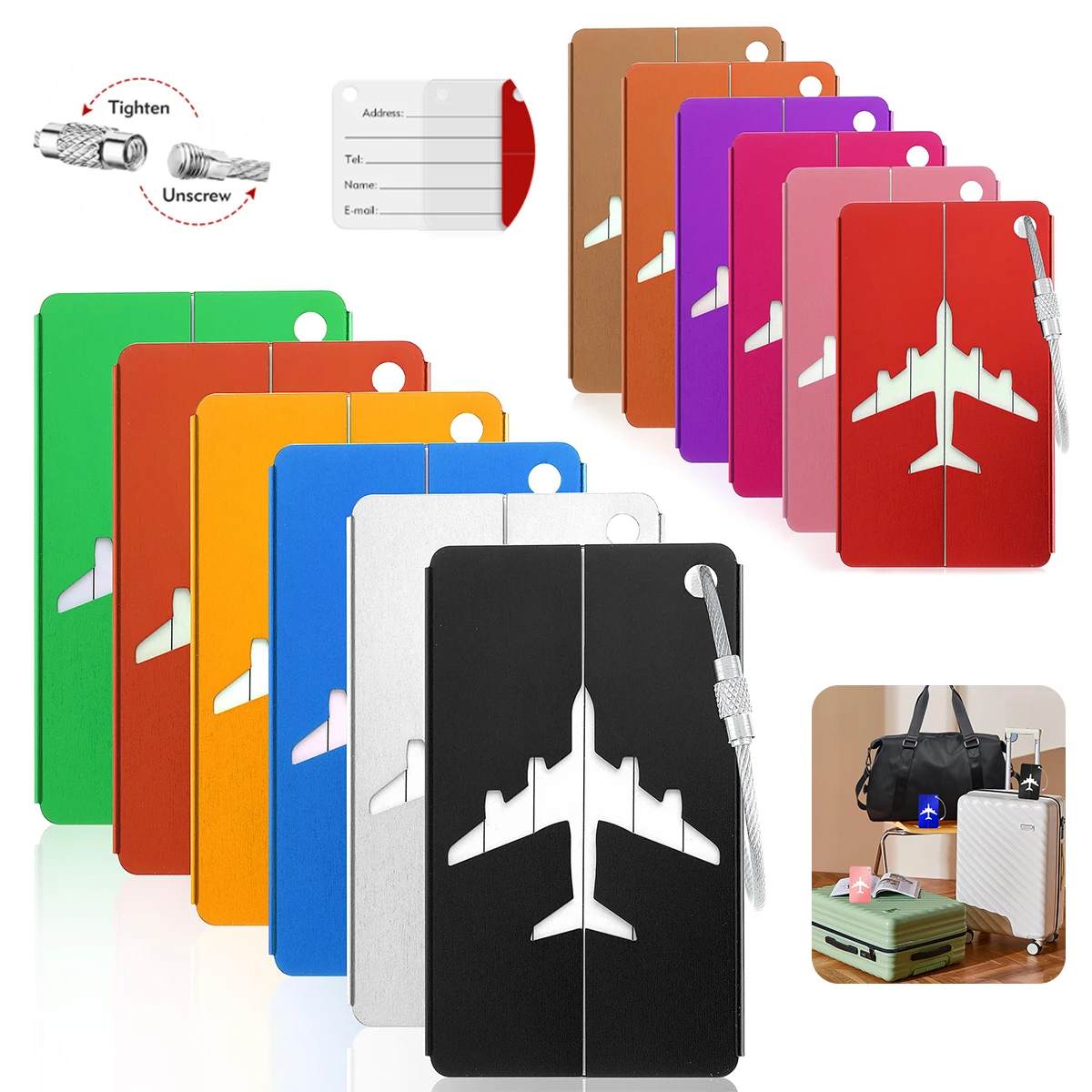 Travel Accessories Kmart - อลูมิเนียมอัลลอยด์แท็กกระเป๋าเดินทางแท็กแขวนกระเป๋าเดินทางแท็กเครื่องบินที่มีชื่อบัตรประจําตัวป้องกันการสูญหายสีทึบอุปกรณ์การเดินทาง
