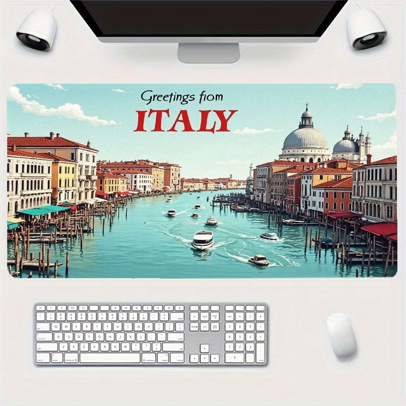 Travel Accessories Italy - แผ่นรองเมาส์ลายศิลปะเวนิสวินเทจ แผ่นรองโต๊ะทำงาน สีสันสดใส ภาพประกอบสวยงาม ข้อความอวยพรอิตาลี อุปกรณ์เสริมสำหรับการเดินทางและสำนักงาน