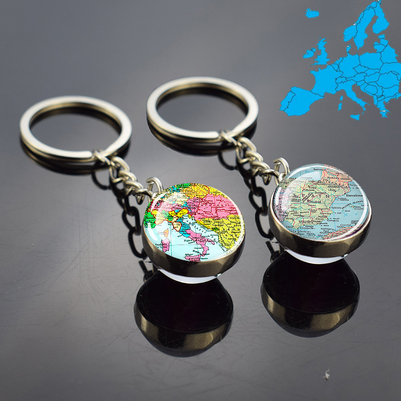 Travel Accessories Italy - ยุโรปประเทศแผนที่พวงกุญแจฝรั่งเศสสเปนโปแลนด์เยอรมนีโปแลนด์อิตาลี Vintage แผนที่แก้ว Key Chain แหวนของขวัญท่องเที่ยว