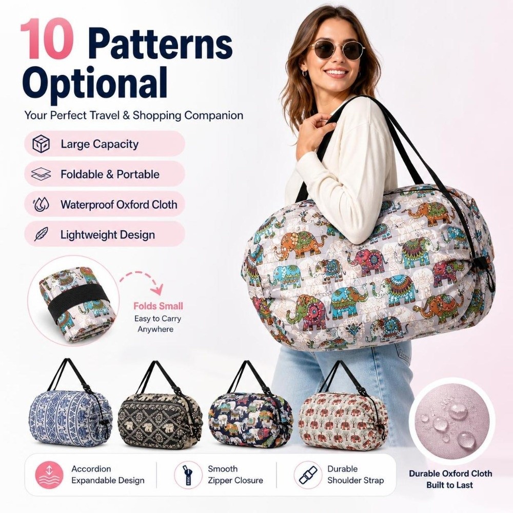 Travel Accessories Market - กระเป๋าช้อปปิ้งน้ำหนักเบาความจุขนาดใหญ่พร้อมหูหิ้ว กระเป๋าเดินทางกันน้ำลายช้าง กระเป๋าชายหาดพกพาสะดวกสำหรับการช้อปปิ้งในตลาด