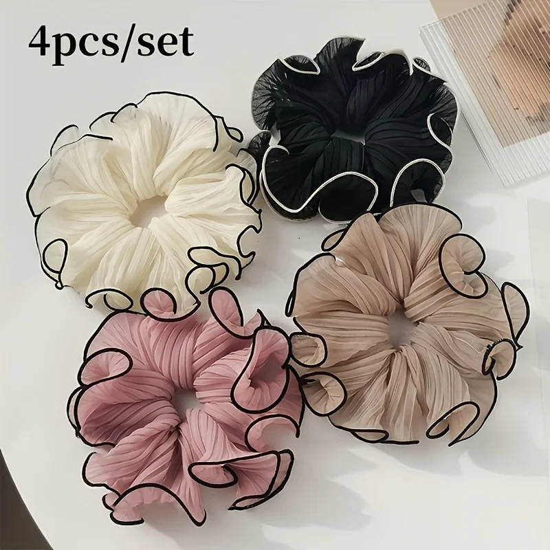 Travel Accessories Kit - 4 ชิ้น/ชุด ยางมัดผมผ้าแต่งชายระบายสุดหรู - ผ้าชีฟองเนื้อแน่น แบบระบาย/ผ้าทูล/ริบบิ้น