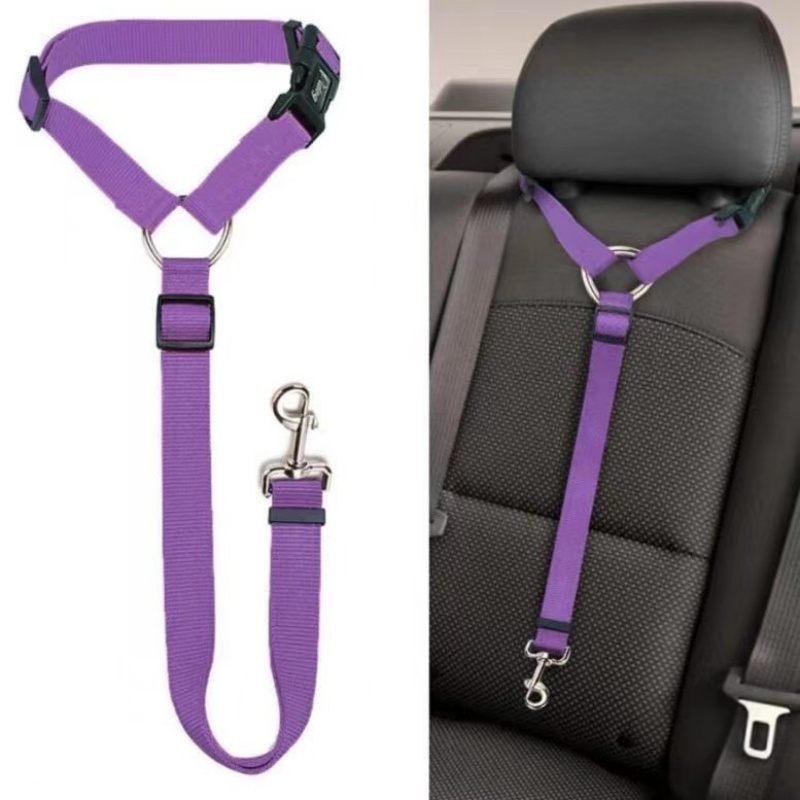Travel Accessories For Dogs - สายรัดนิรภัยสำหรับสัตว์เลี้ยงในรถยนต์ ปรับได้ สำหรับสุนัขและแมว สายรัดศีรษะ สายรัดนิรภัยไนลอน เชือกนิรภัยสำหรับเดินทางในรถยนต์