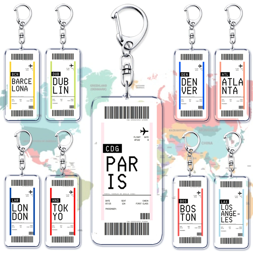 Travel Accessories Kmart - ตั๋วเครื่องบิน Boarding Pass พวงกุญแจบอสตันปารีสโตเกียวนิวยอร์กพวงกุญแจสําหรับอุปกรณ์เสริมกระเป๋า Key Chain