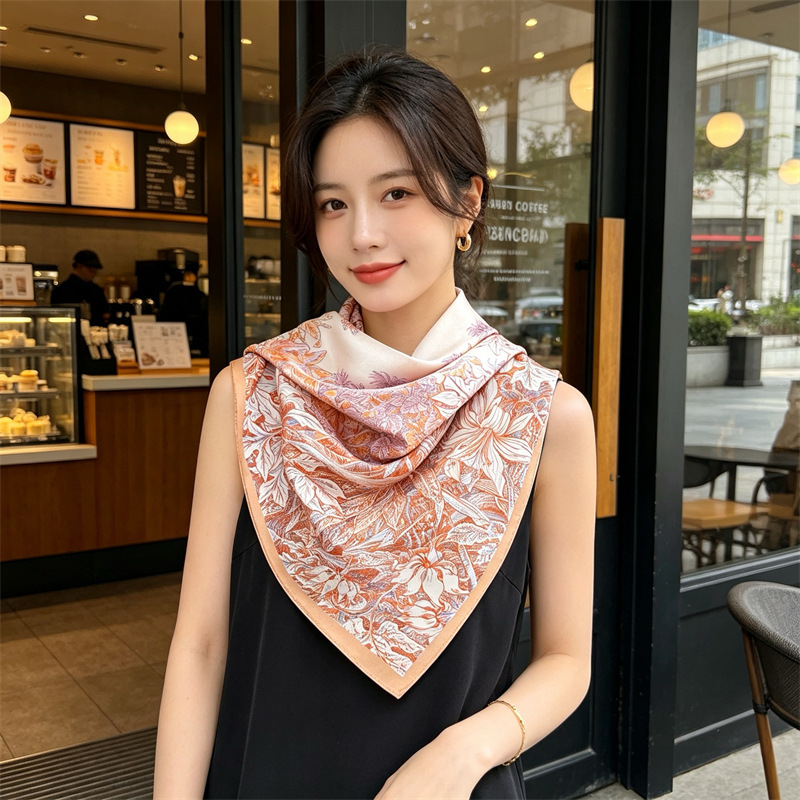 Travel Hair Accessories - ผ้าพันคอไหมเนื้อนุ่มสำหรับผู้หญิง ผ้าพันคอสี่เหลี่ยม 90 ผืน ผ้าคลุมไหล่ สายคาดกระเป๋า