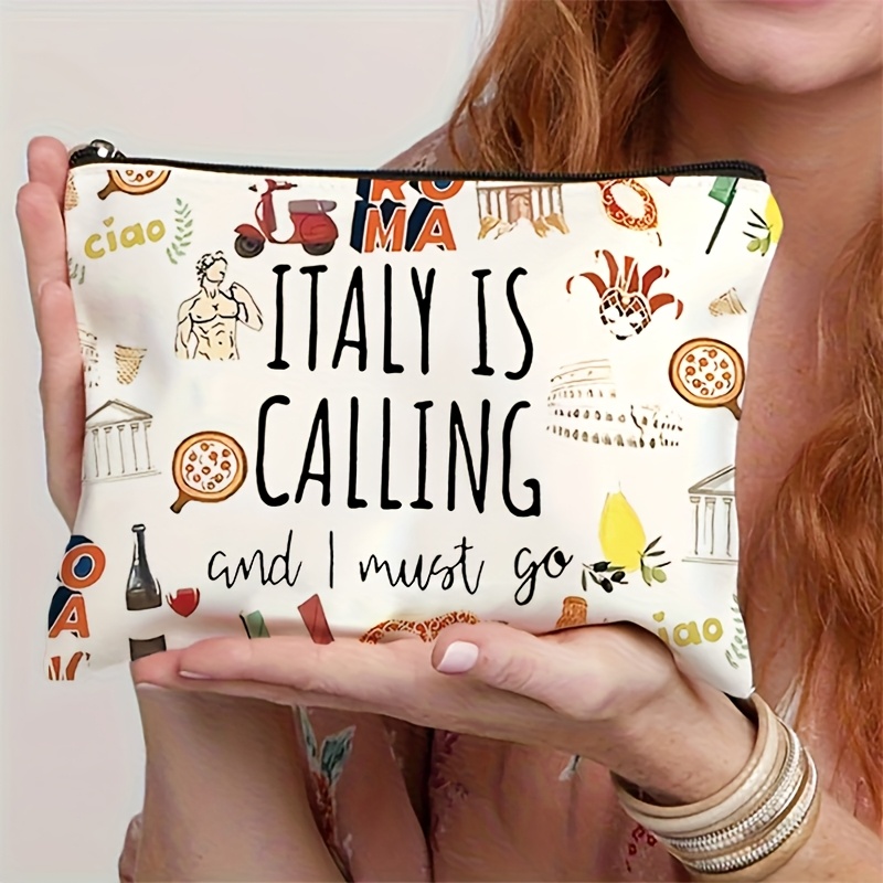 Travel Accessories Italy - กระเป๋าเครื่องสำอางขนาดใหญ่ลายไอคอนของที่ระลึกอิตาลี ดีไซน์อิตาลีสุดคลาสสิก กระเป๋าใส่เครื่องสำอางสำหรับเดินทาง