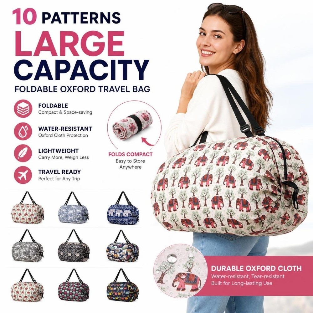 Travel Accessories Market - กระเป๋าช้อปปิ้งขนาดใหญ่ทนทานพร้อมหูหิ้ว กระเป๋าเดินทางกันน้ำ ลายช้าง พับเก็บได้ กระเป๋าเก็บของสำหรับตลาดและช้อปปิ้ง