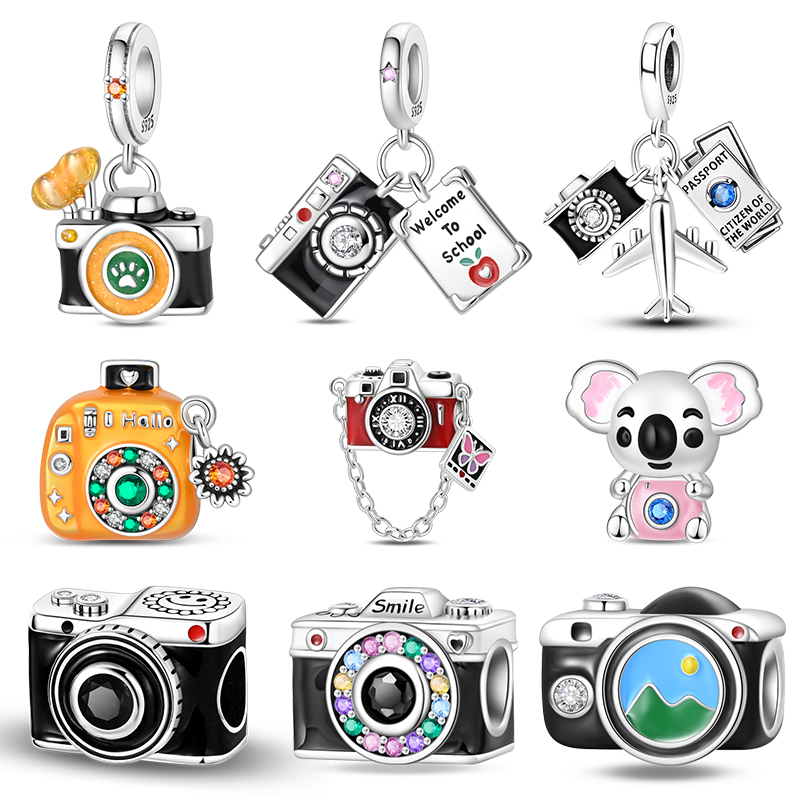 Travel Accessories Kmart - จี้กล้องวินเทจเงินแท้ 925 ประดับด้วยเพชร CZ พร้อมจี้รูปเครื่องบิน หนังสือเดินทาง