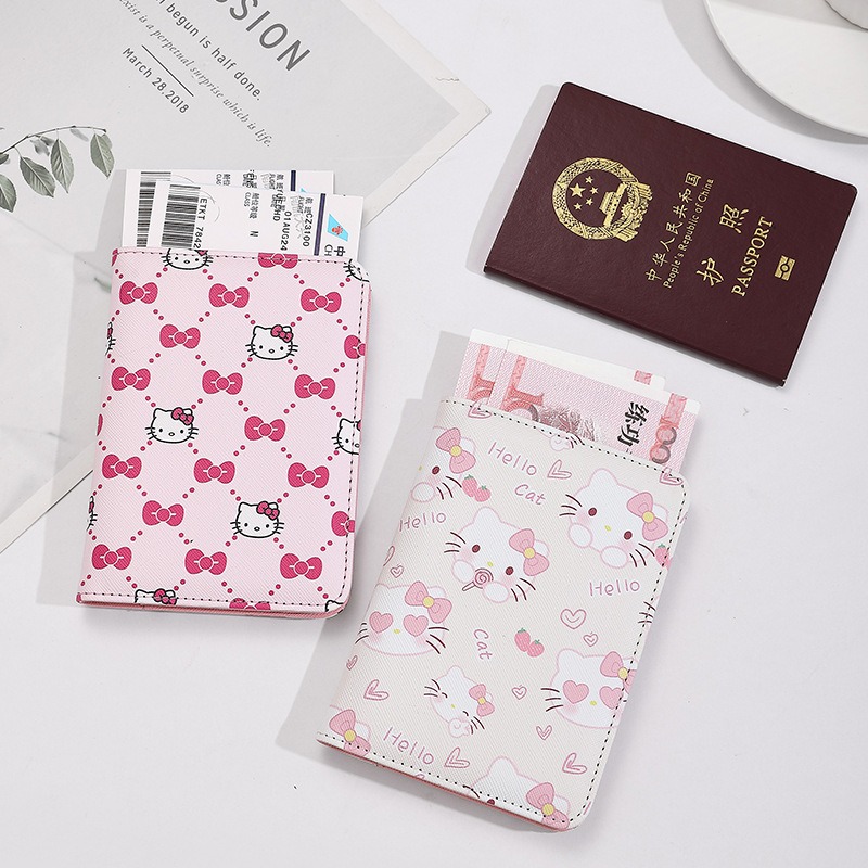 Travel Accessories Kmart - เคสใส่พาสปอร์ตผู้หญิงลายเฮลโลคิตตี้ หนัง PU อเนกประสงค์ ใส่บัตรเครดิต กระเป๋าใส่พาสปอร์ต